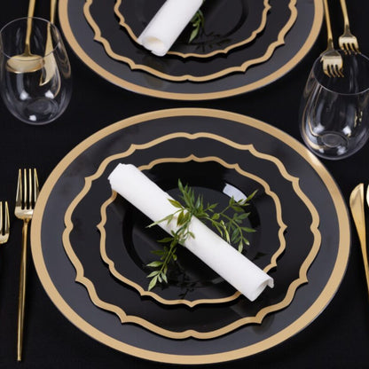 10"&7" Black & Gold Plastic Plates Combo Set: Contemporary Combo Disposable Plates SIMCA Collection