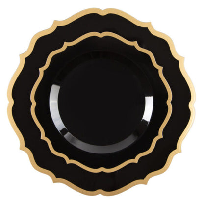 10"&7" Black & Gold Plastic Plates Combo Set: Contemporary Combo Disposable Plates SIMCA Collection