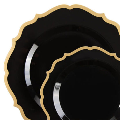 10"&7" Black & Gold Plastic Plates Combo Set: Contemporary Combo Disposable Plates SIMCA Collection