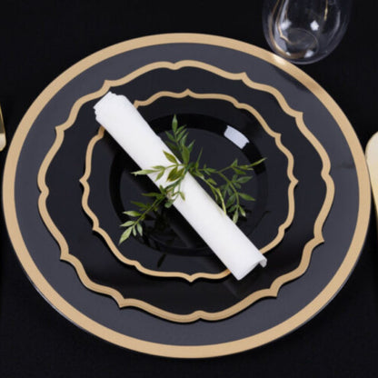 10"&7" Black & Gold Plastic Plates Combo Set: Contemporary Combo Disposable Plates SIMCA Collection