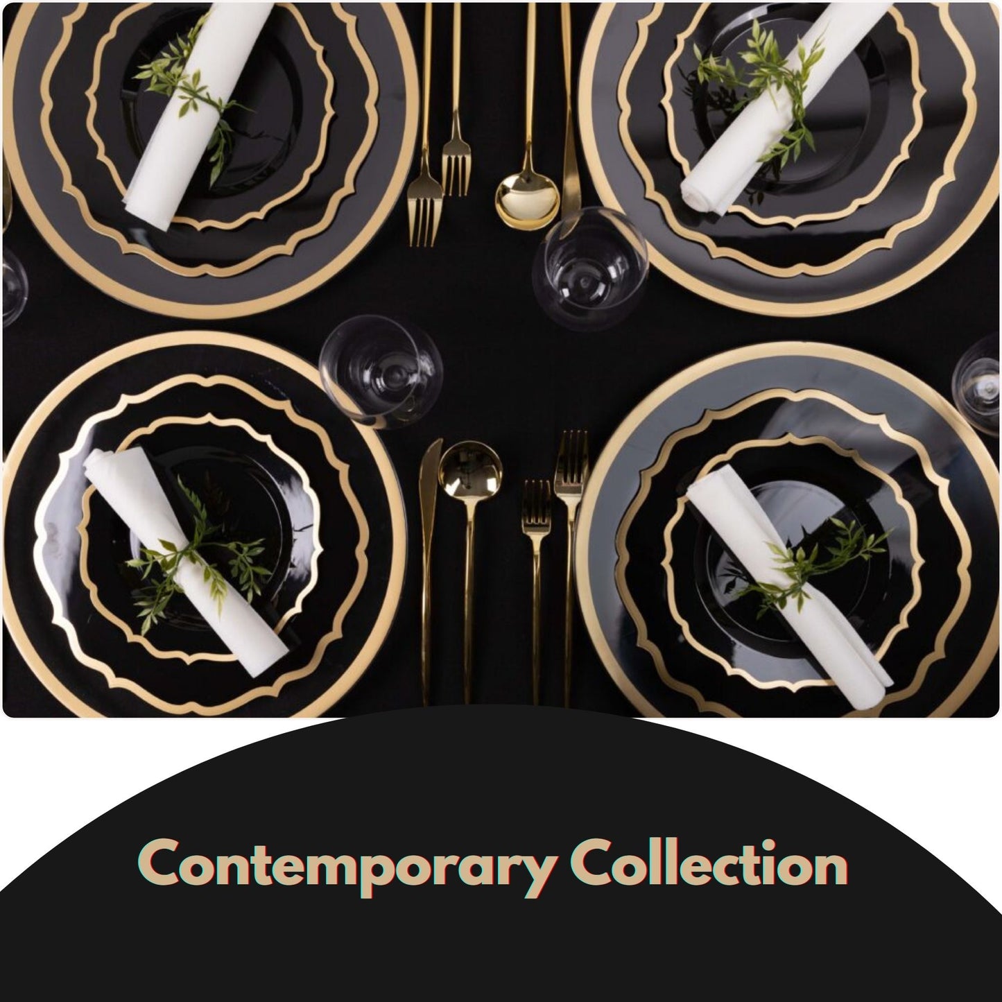 10"&7" Black & Gold Plastic Plates Combo Set: Contemporary Combo Disposable Plates SIMCA Collection