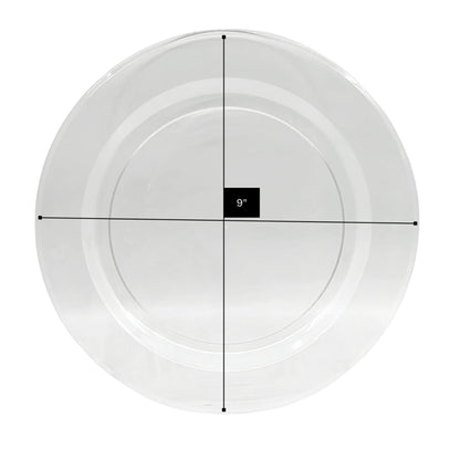 White ceramic plate with measurement label on a white background
