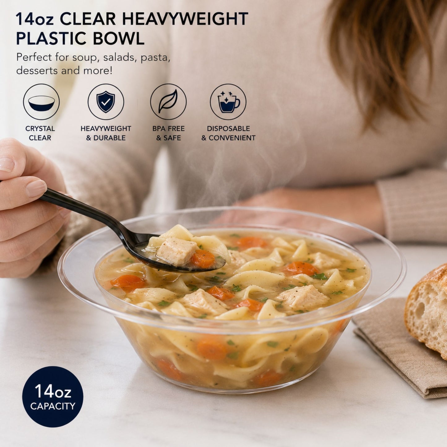 *WHOLESALE*14oz Clear Bowls Heavy weight Plastic Magnificence 240/Case Bowls Lillian