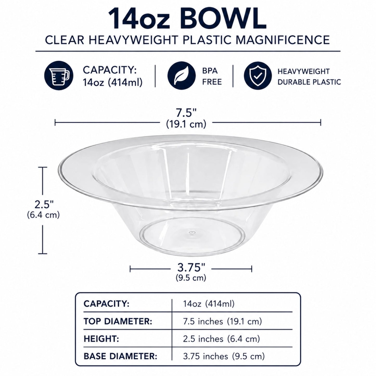 *WHOLESALE*14oz Clear Bowls Heavy weight Plastic Magnificence 240/Case Bowls Lillian