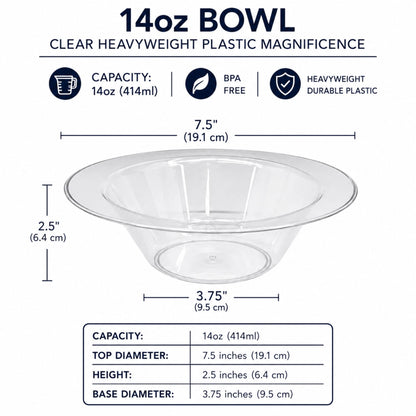 *WHOLESALE*14oz Clear Bowls Heavy weight Plastic Magnificence 240/Case Bowls Lillian