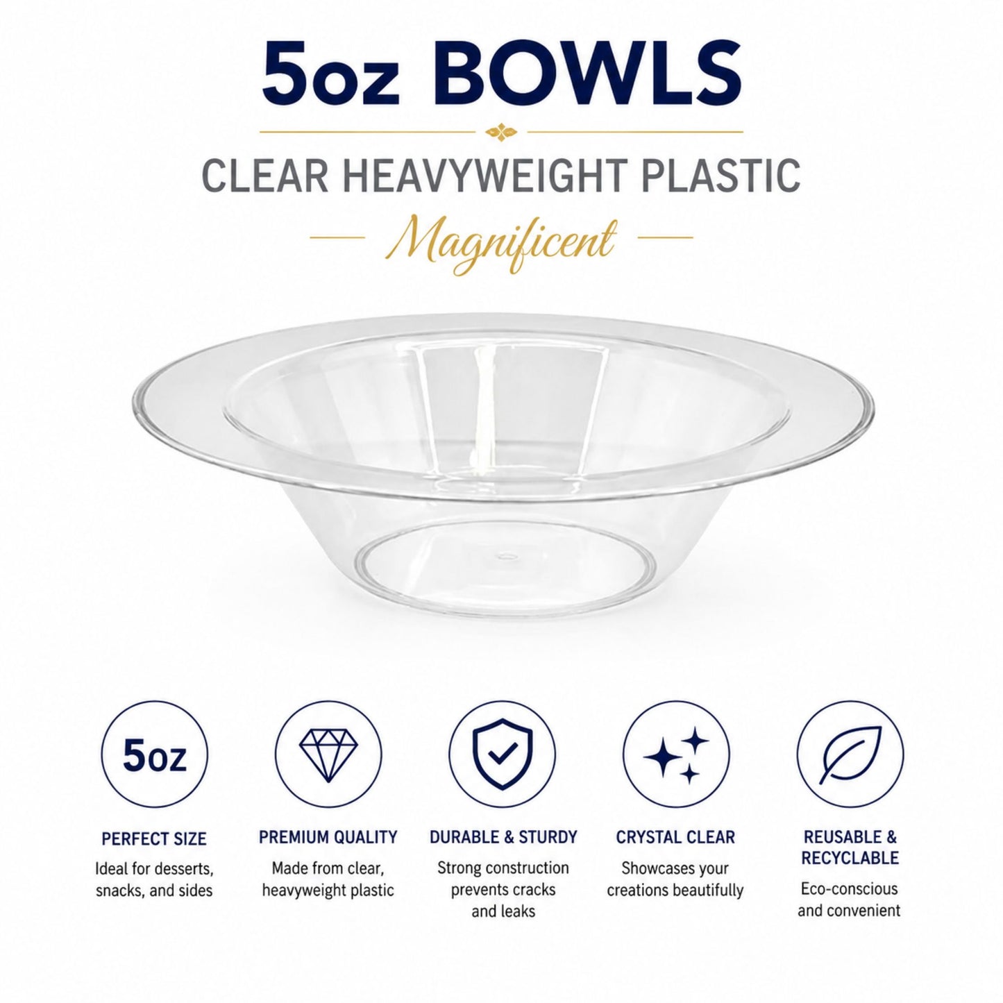 *JUMBO PACK*5oz Bowls Clear Heavyweight Plastic Magnificent Bowls Lillian