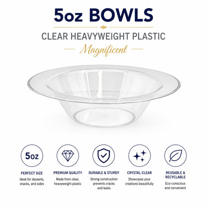 *JUMBO PACK*5oz Bowls Clear Heavyweight Plastic Magnificent Bowls Lillian