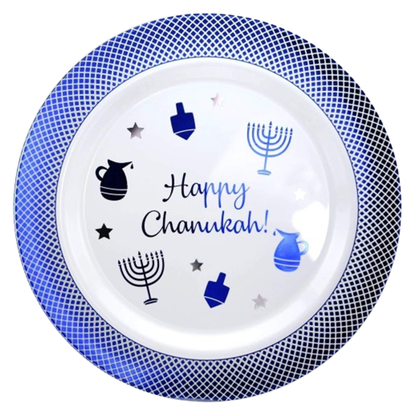 Happy Chanukah Heavyweight Plastic Blue Plate 10.5": 10 count Plate Lillian Tablesettings