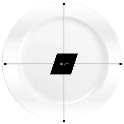 Measurement scale on a white plate with a black square and measurement text.