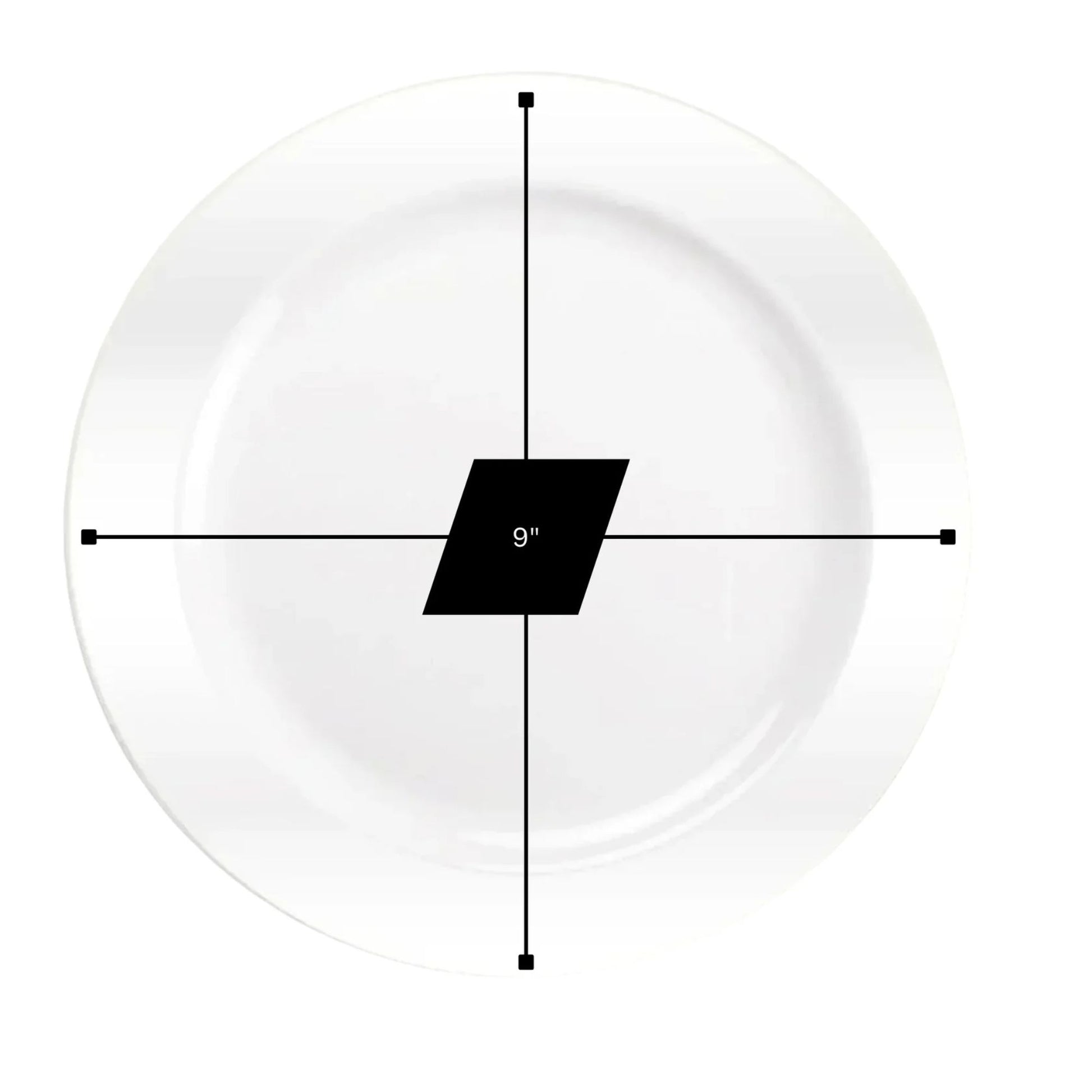 White plate with measurement label indicating 9-inch diameter on a white background