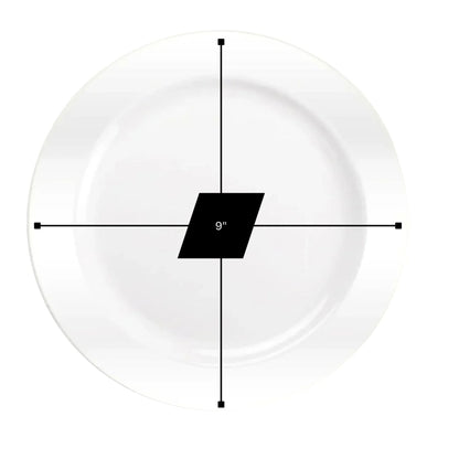 White plate with measurement label indicating 9-inch diameter on a white background