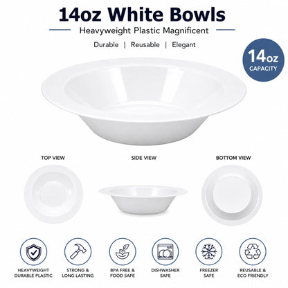*WHOLESALE* 14oz White Bowls Heavy weight Plastic Magnificent 240/Case Bowls Lillian
