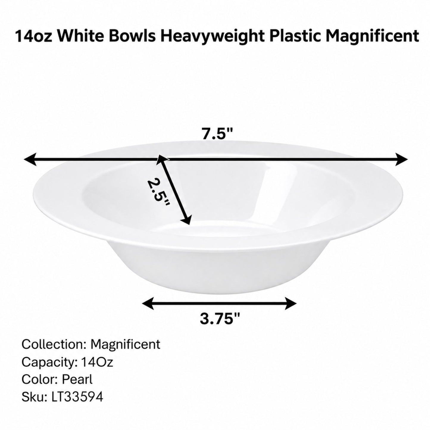 *WHOLESALE* 14oz White Bowls Heavy weight Plastic Magnificent 240/Case Bowls Lillian