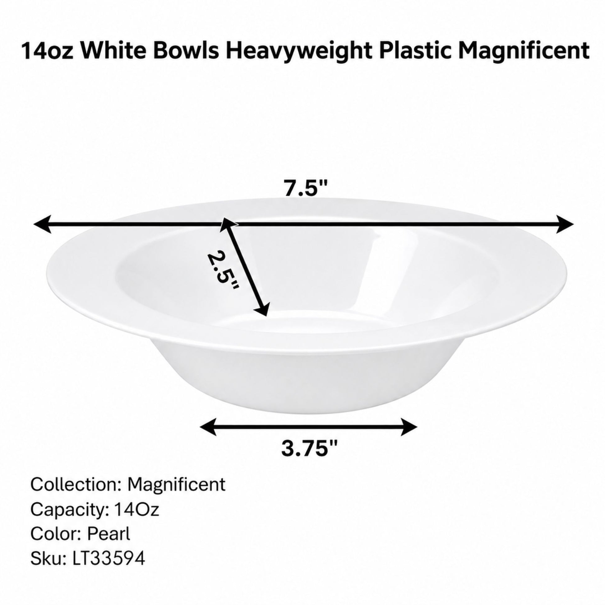 *WHOLESALE* 14oz White Bowls Heavy weight Plastic Magnificent 240/Case Bowls Lillian
