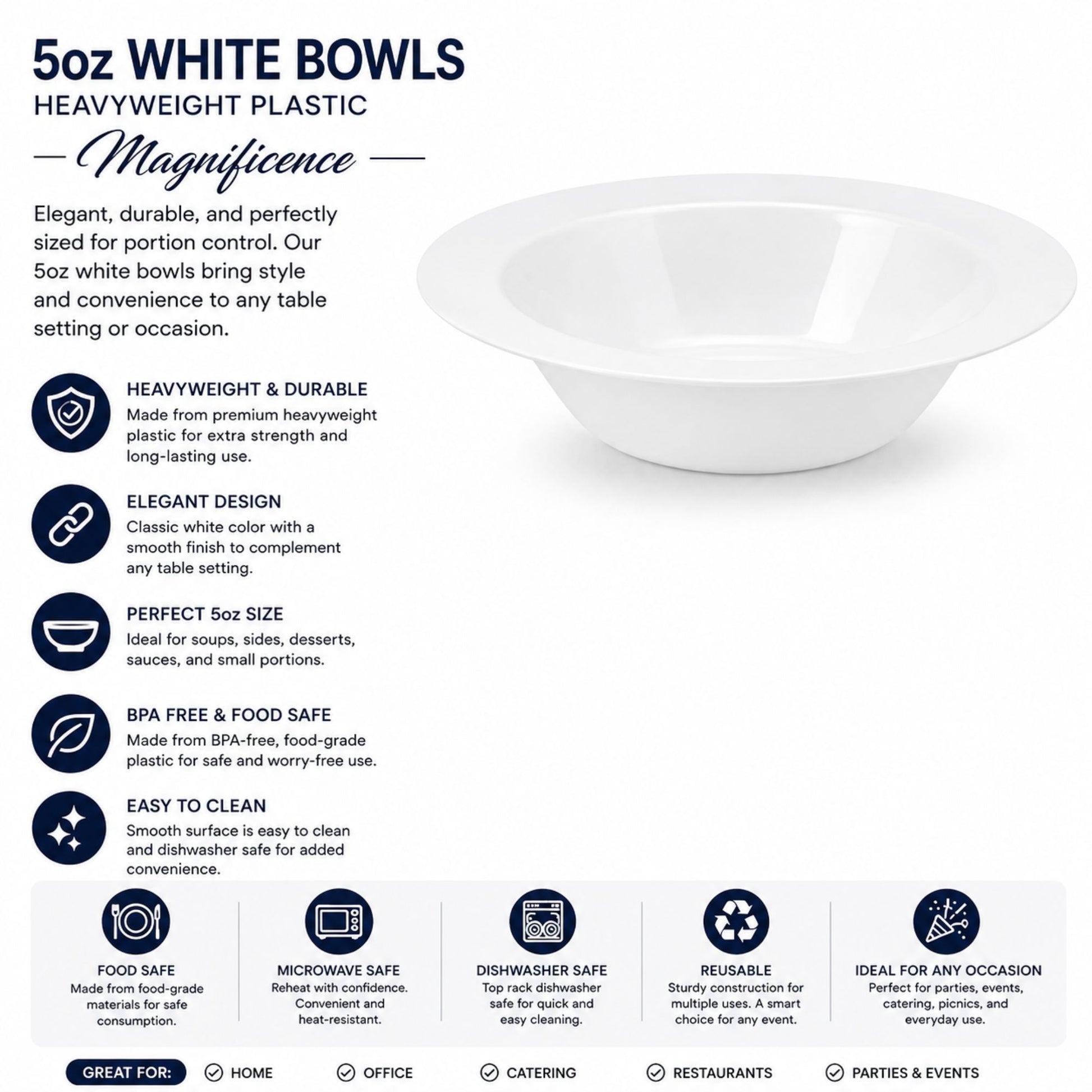 *WHOLESALE* 5oz White Bowls Heavy weight Plastic Magnificent 240/Case Bowls Lillian