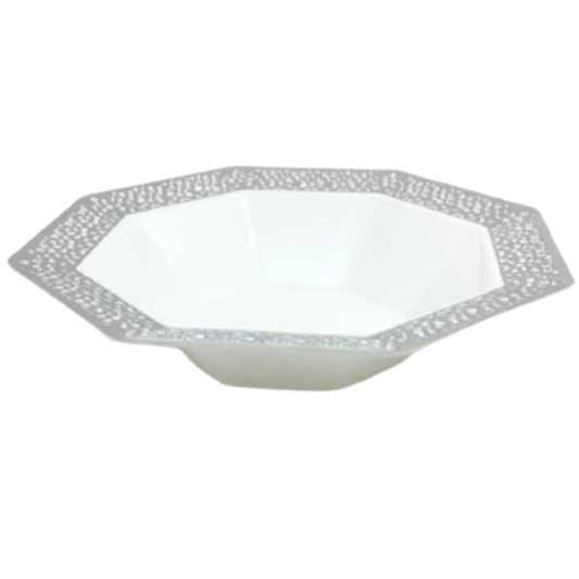 Lacetagon Silver Rim Pearl Bowl 14 oz Bowls Lillian