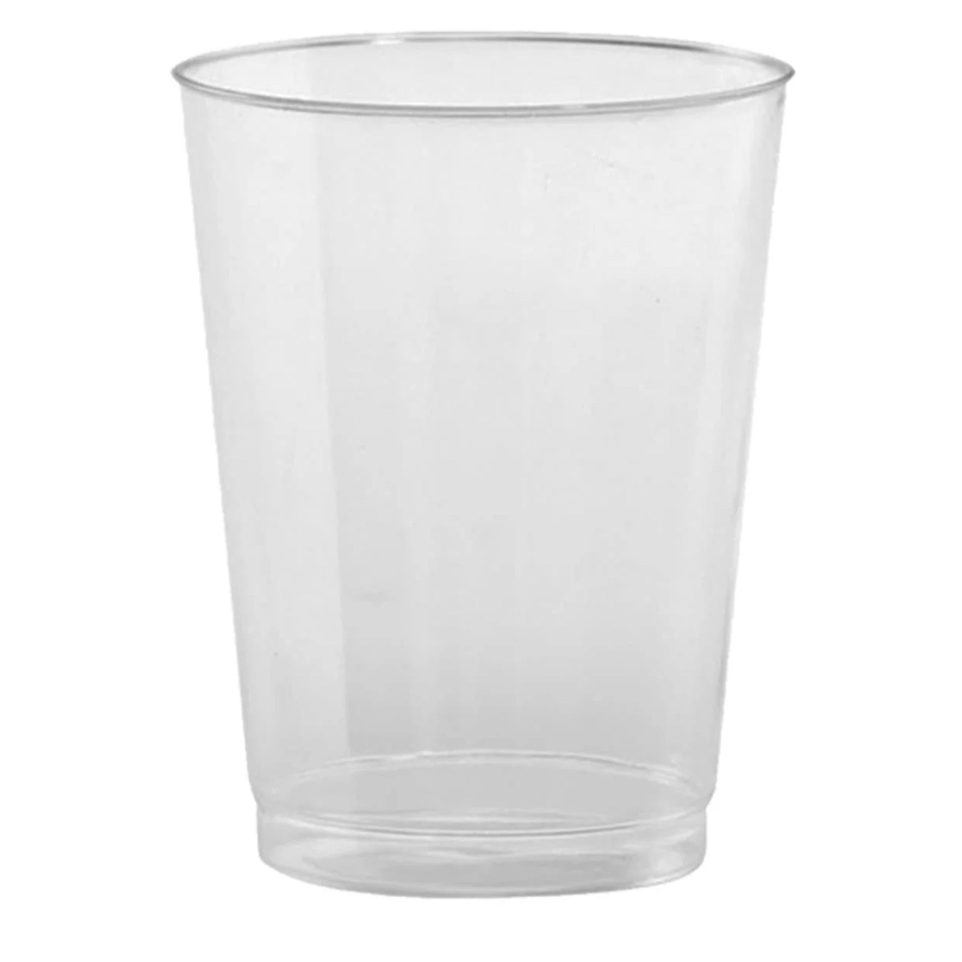 Clear plastic cup on a white background