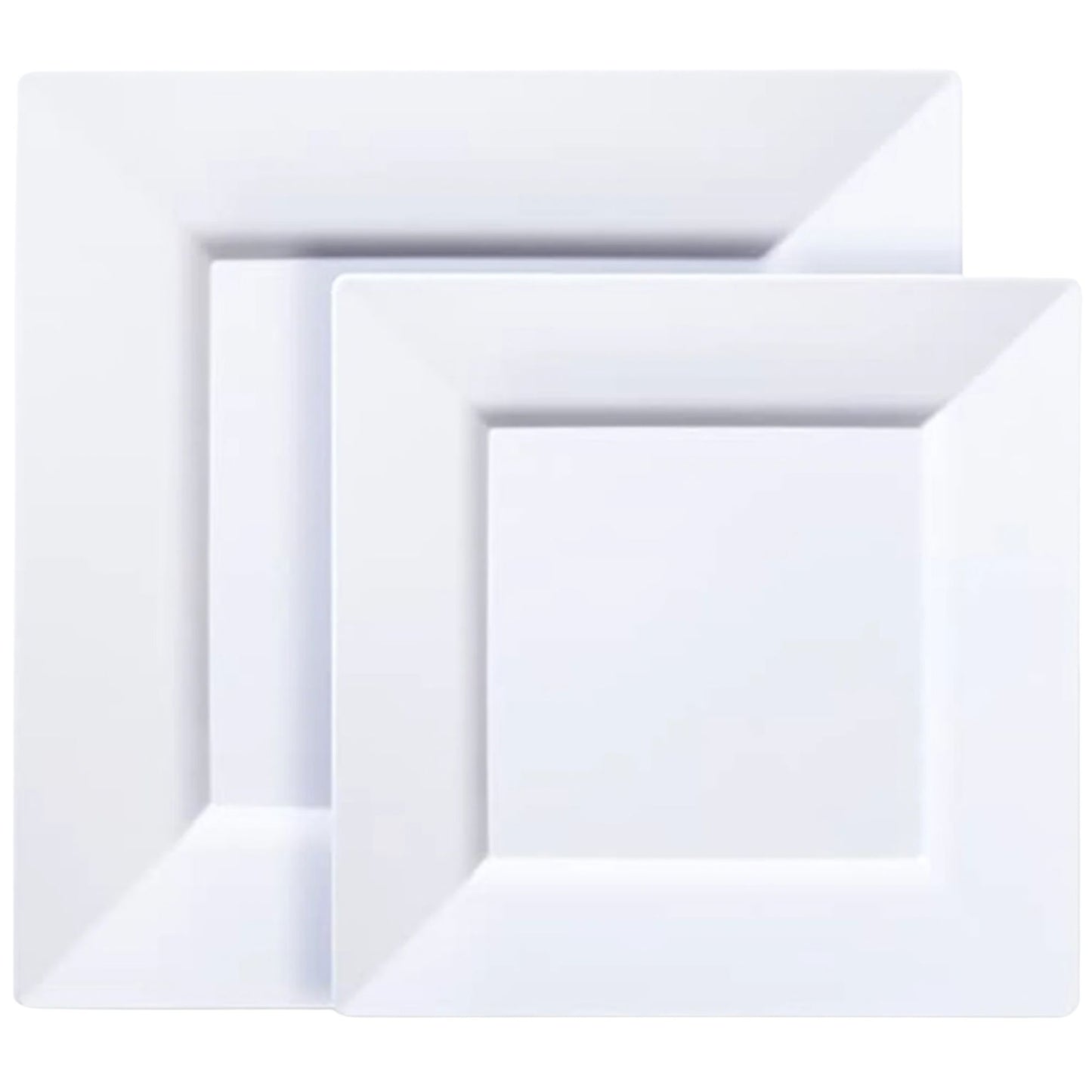 Set of white square plates on a white background