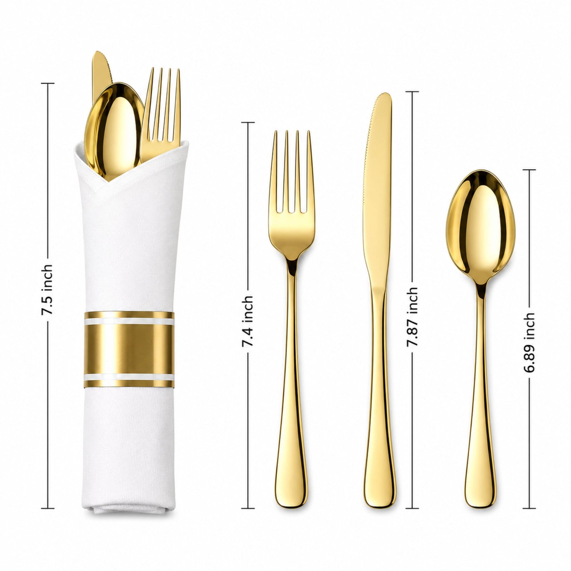 Pre-Rolled Gold Plastic Cutlery Combo Spoon, Knife, Forks and Napkin Cutlery Set Lillian