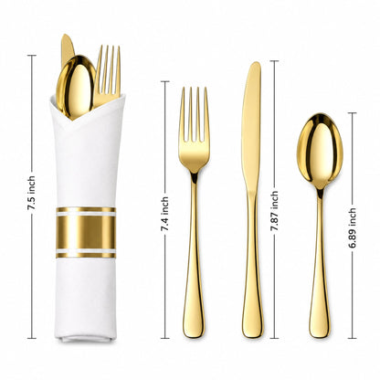 Pre-Rolled Gold Plastic Cutlery Combo Spoon, Knife, Forks and Napkin Cutlery Set Lillian