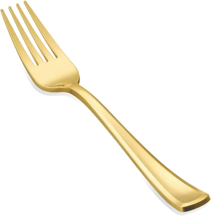 Cutlery Silverware Extra Heavyweight Disposable Flatware Forks Gold Tablesettings Lillian   