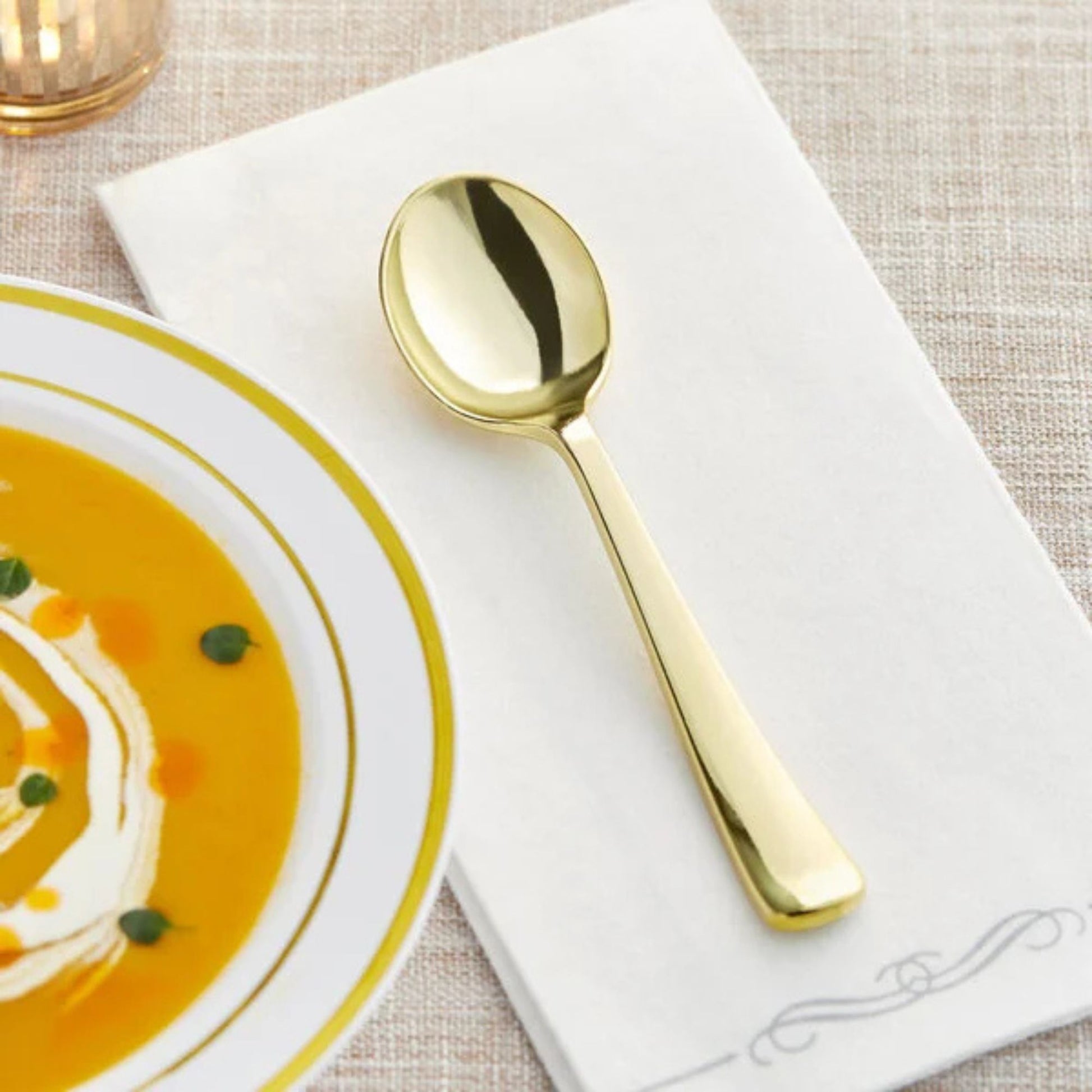 *BUY BULK* Lillian Polished Gold Spoon – Premium BPA-Free Plastic Disposable Cutlery Tablesettings Lillian Tablesettings