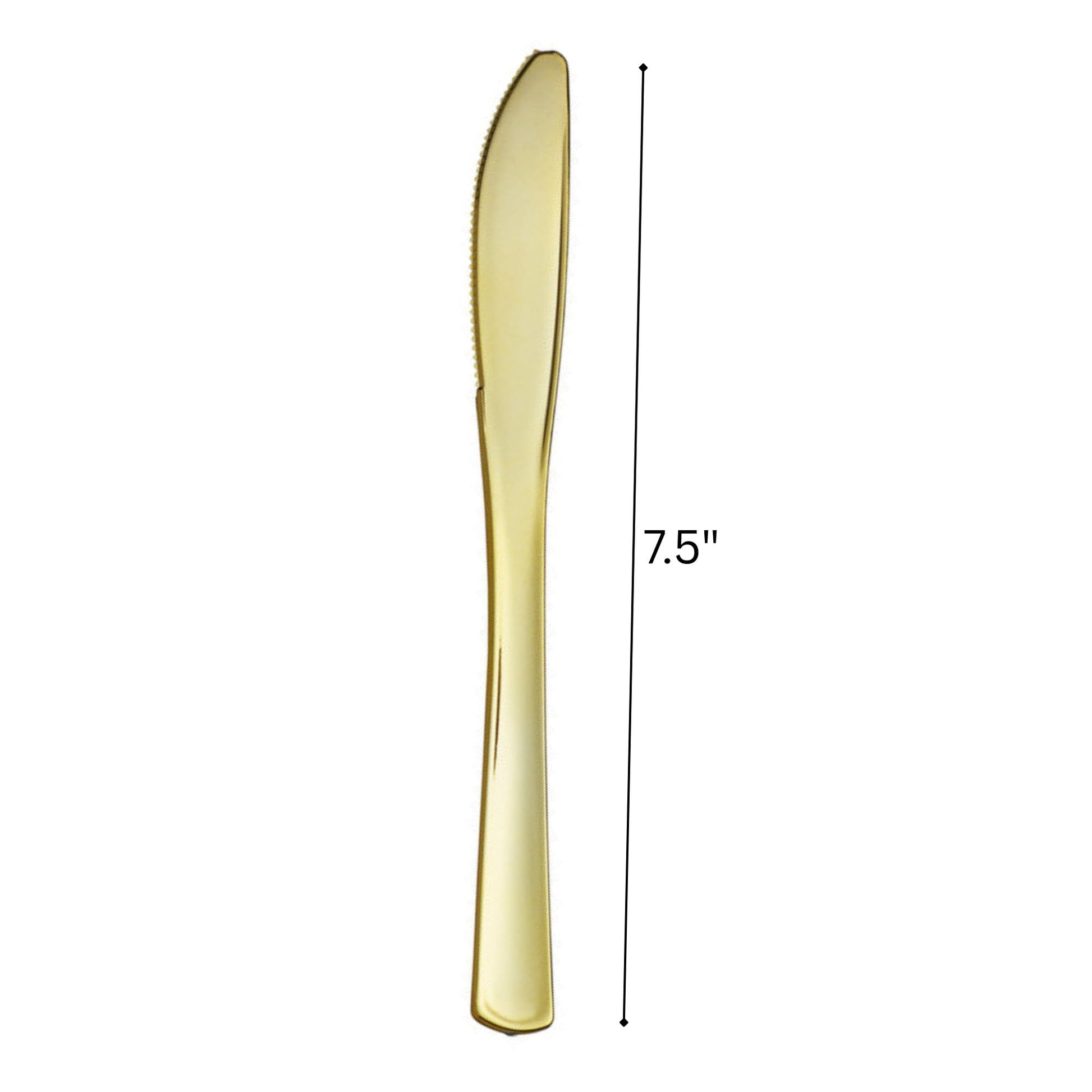 Gold knife with measurement label on a white background