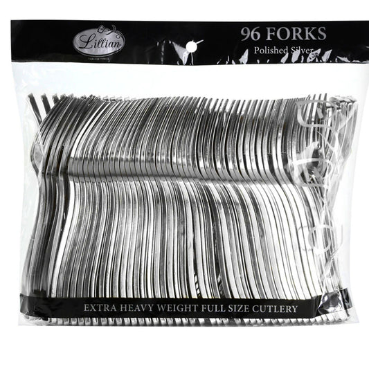 *BUY BULK* Lillian Polished Silver Fork – Premium BPA-Free Plastic Disposable Cutlery Tablesettings Lillian Tablesettings