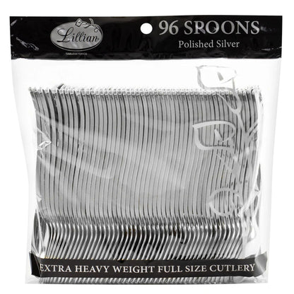 *BUY BULK* Lillian Polished Silver Spoon – Premium BPA-Free Plastic Disposable Cutlery Tablesettings Lillian Tablesettings