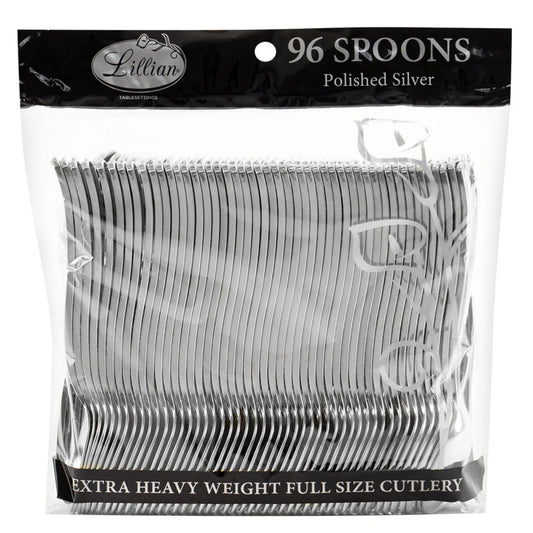 *BUY BULK* Lillian Polished Silver Spoon – Premium BPA-Free Plastic Disposable Cutlery Tablesettings Lillian Tablesettings