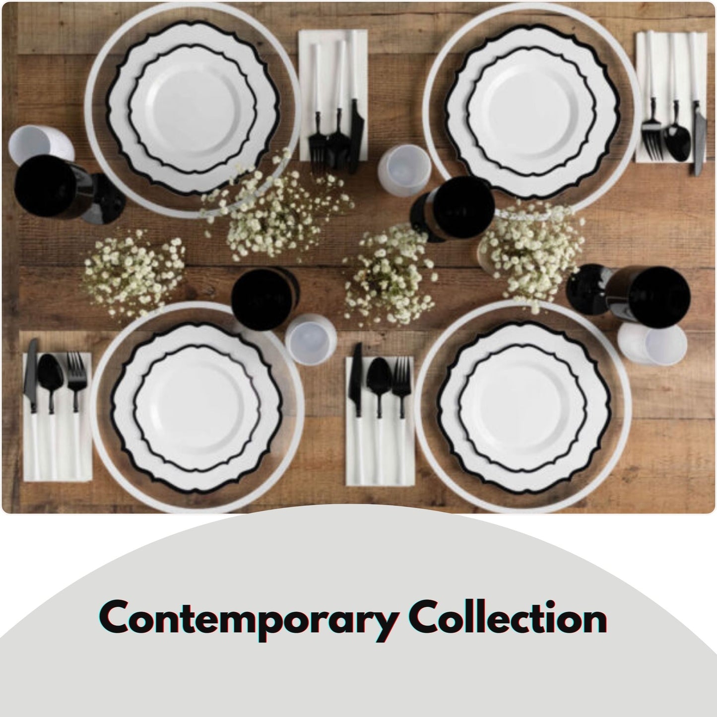 10"&7" White & Black Plastic Plates Combo Set: Contemporary