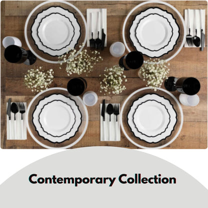 10"&7" White & Black Plastic Plates Combo Set: Contemporary