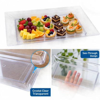 9" x 13" Clear Plastic Serving Tray – Rectangular Party Platter for Appetizers, Desserts, Fruit, Snacks & Catering Disposable Serving Trays Lillian