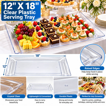12X18" Serving Clear Tray Plastic Disposable Serving Trays Lillian