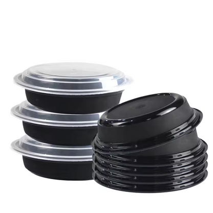 32oz. Disposable Round Meal Prep/ Bento Box Containers with Clear Lids Food Storage & Serving VeZee   