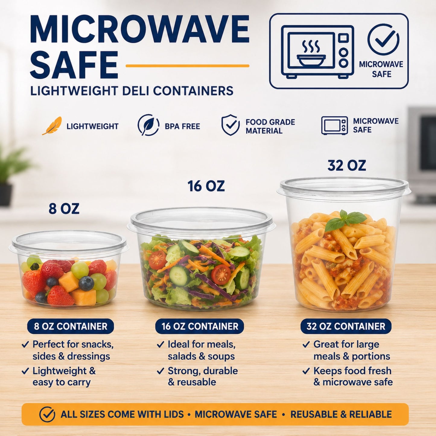 *WHOLESALE* 32oz Lightweight Deli Containers with Lids Disposable Plastic 500/case Food Storage & Serving VeZee