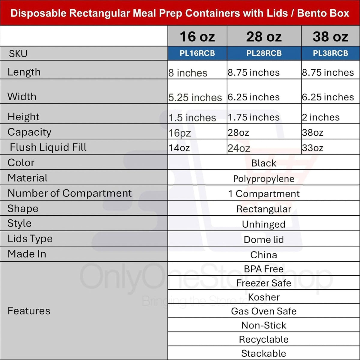 38oz. Rectangular Meal Prep/ Bento Box Containers with Lids Disposable Plastic Food Storage & Serving VeZee