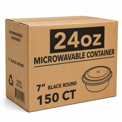 *WHOLESALE* 24oz Black Meal Prep/ Bento Box Round Container with Clear Lid 150/Case Food Storage & Serving VeZee