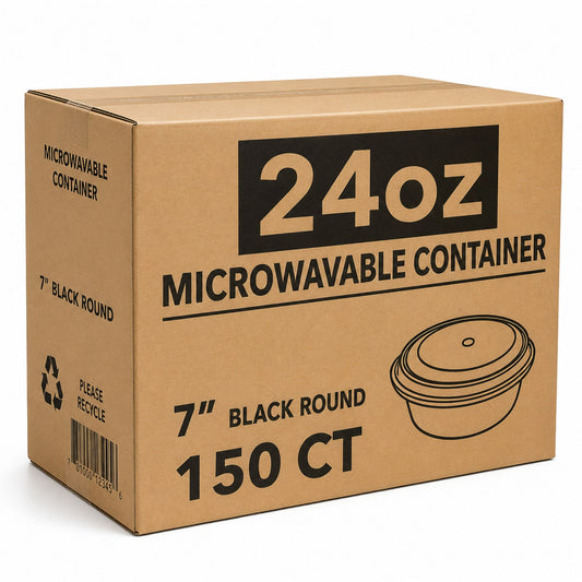 *WHOLESALE* 24oz Black Meal Prep/ Bento Box Round Container with Clear Lid 150/Case Food Storage & Serving VeZee