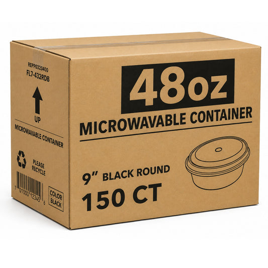 *WHOLESALE* 48oz Black Meal Prep/ Bento Box Container with Clear Lid 150/Case Food Storage & Serving VeZee