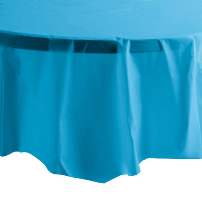 TableCloth Plastic Disposable Round Medium Blue 84'' Tablesettings Party Dimensions   