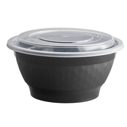 50oz Food Container Black Round Microwavable Heavy Weight Bowl with Lid – 20Pcs Food Storage & Serving VeZee