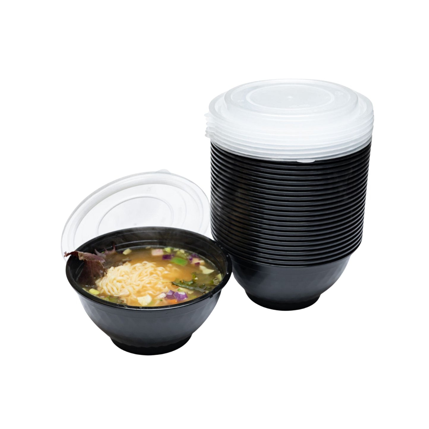 50oz Food Container Black Round Microwavable Heavy Weight Bowl with Lid – 20Pcs Food Storage & Serving VeZee
