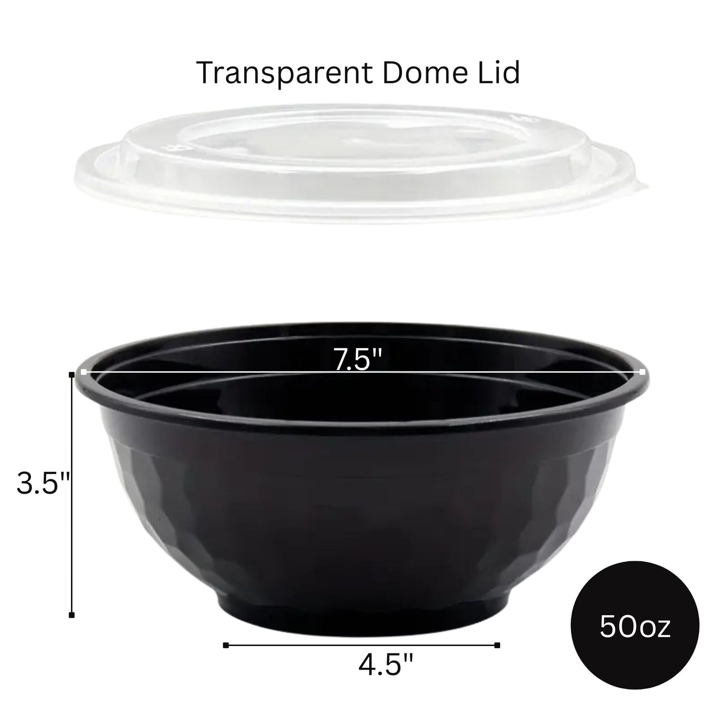 50oz Food Container Black Round Microwavable Heavy Weight Bowl with Lid – 20Pcs Food Storage & Serving VeZee