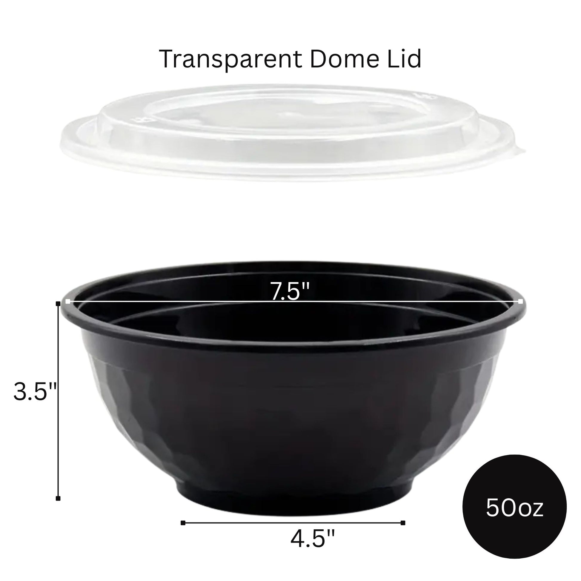 50oz Food Container Black Round Microwavable Heavy Weight Bowl with Lid – 20Pcs Food Storage & Serving VeZee