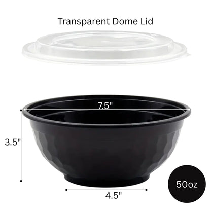 50oz Food Container Black Round Microwavable Heavy Weight Bowl with Lid – 20Pcs Food Storage & Serving VeZee