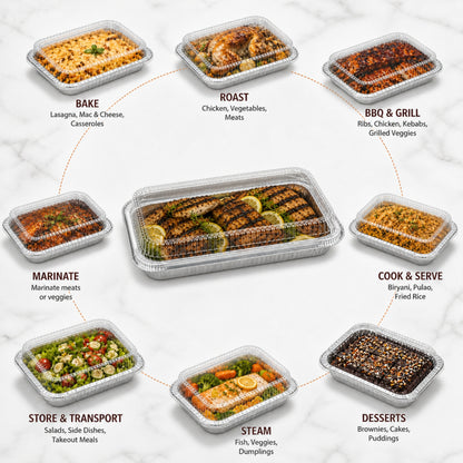 9×13 Half Size Shallow Disposable Aluminum Pans with Dome Lids Aluminum Pans with Lids VeZee