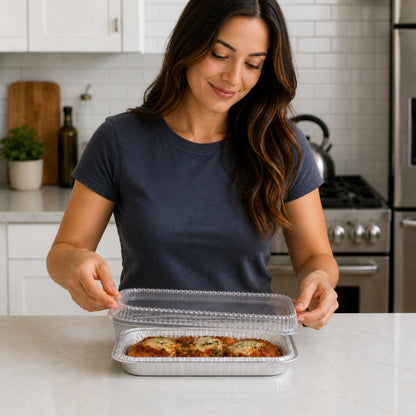 9×13 Half Size Shallow Disposable Aluminum Pans with Dome Lids Aluminum Pans with Lids VeZee