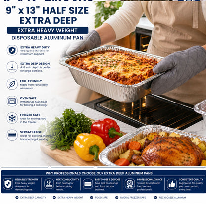 *WHOLESALE* 9 x 13” Half Size Extra-Deep Extra-Heavy Disposable Aluminum Pans 100ct/case Disposable Roasting Pans VeZee