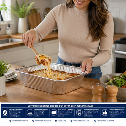 *WHOLESALE* 9 x 13” Half Size Extra-Deep Extra-Heavy Disposable Aluminum Pans 100ct/case Disposable Roasting Pans VeZee